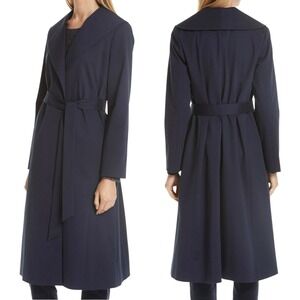 EILEEN FISHER Belted Long Trench Coat Size Medium Blue Twill Organic Cotton NEW
